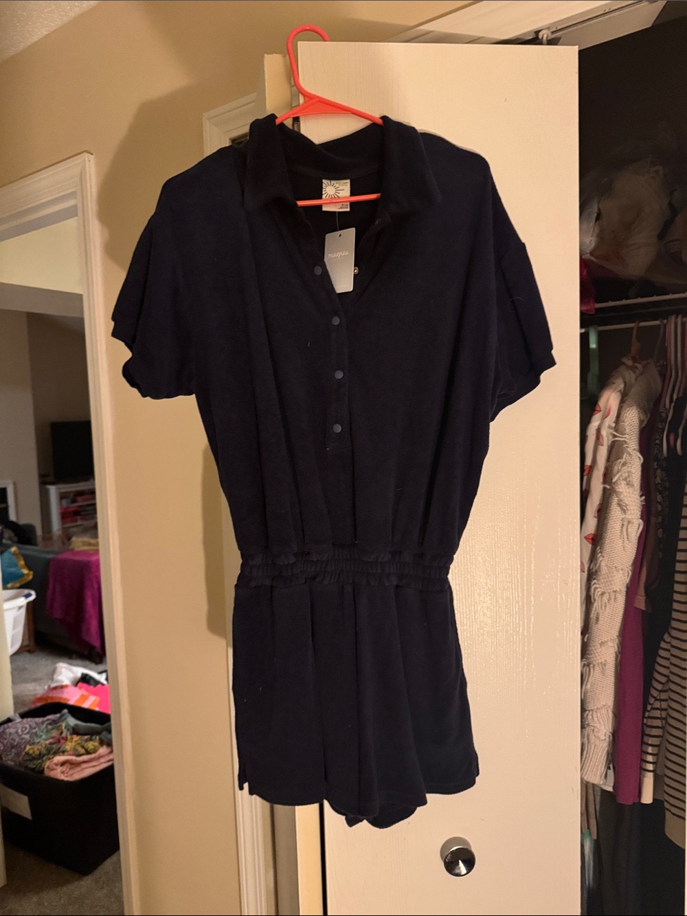 aerie Navy Terry cloth jumpsuit Romper Shorts